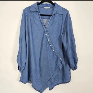 Soft‎ Surroundings Roll Tab Tencel Lyocell Womens XL Long Sleeve Button Shirt